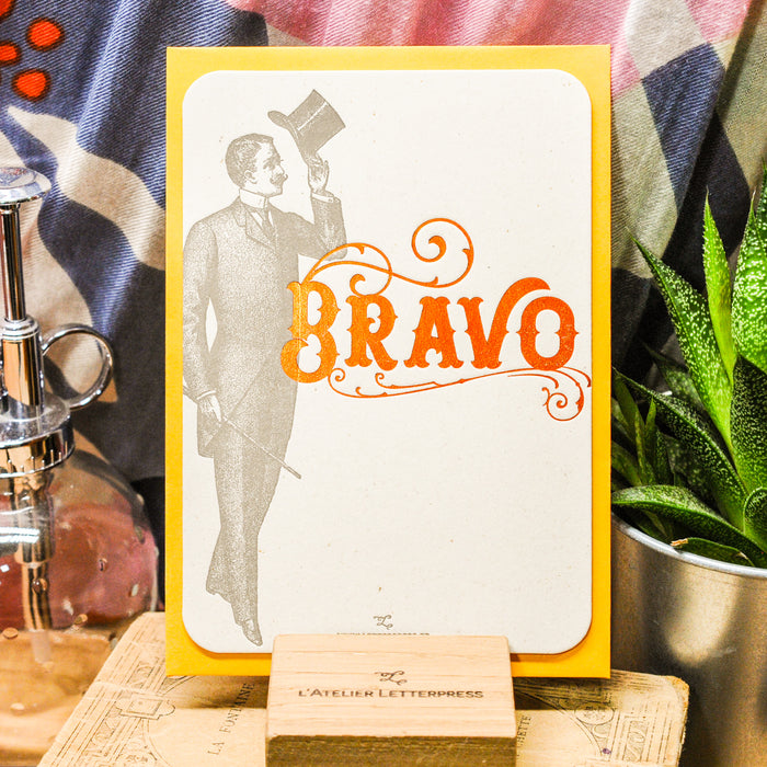 Letterpress Card Bravo Gentleman, orange (with envelope)