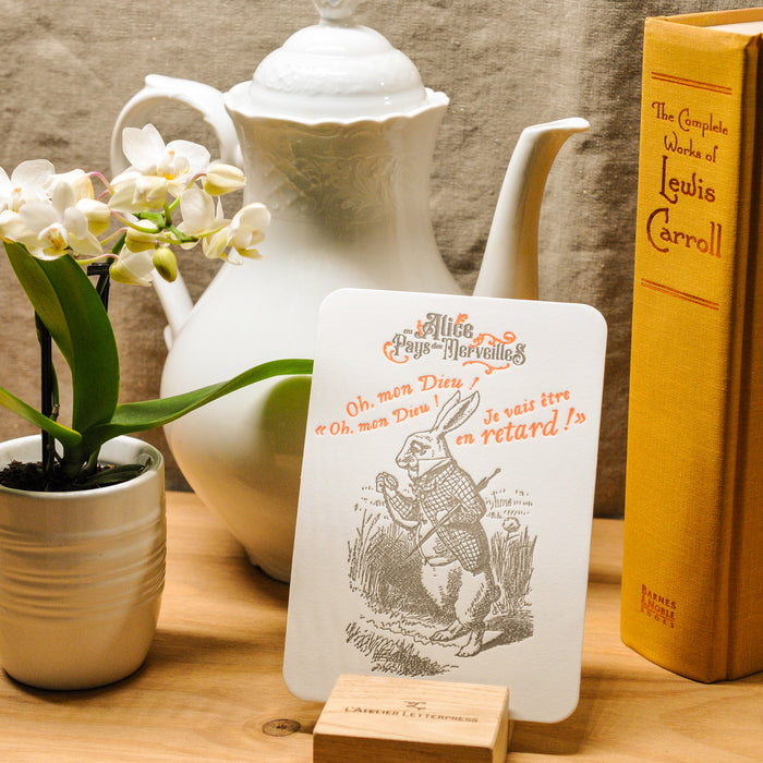 Letterpress Card Rabbit with a Watch - Alice in Wonderland