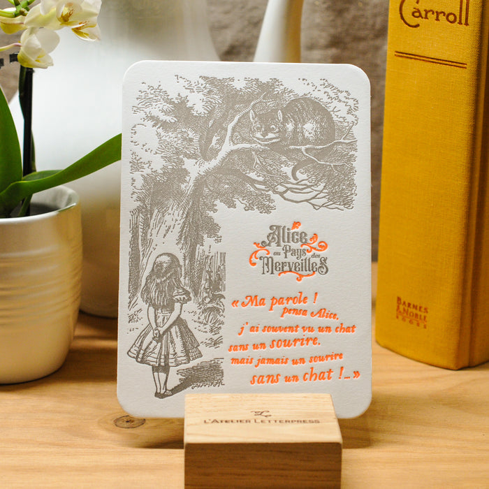 Carte Letterpress Chat Cheshire - Alice au Pays des Merveilles