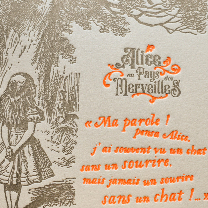 Carte Letterpress Chat Cheshire - Alice au Pays des Merveilles