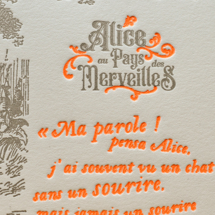 Carte Letterpress Chat Cheshire - Alice au Pays des Merveilles