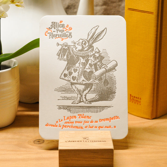 Carte Letterpress Lapin à la Trompette - Alice au Pays des Merveilles