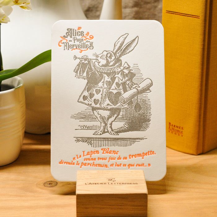 Letterpress Card Rabbit with a Trumpet - Alice in Wonderland