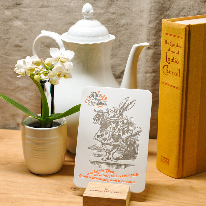 Letterpress Card Rabbit with a Trumpet - Alice in Wonderland