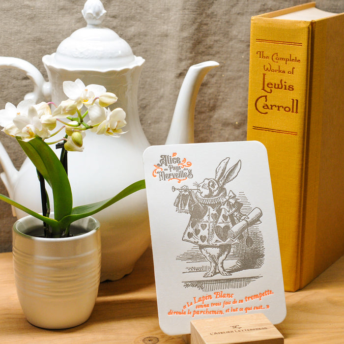 Letterpress Card Rabbit with a Trumpet - Alice in Wonderland