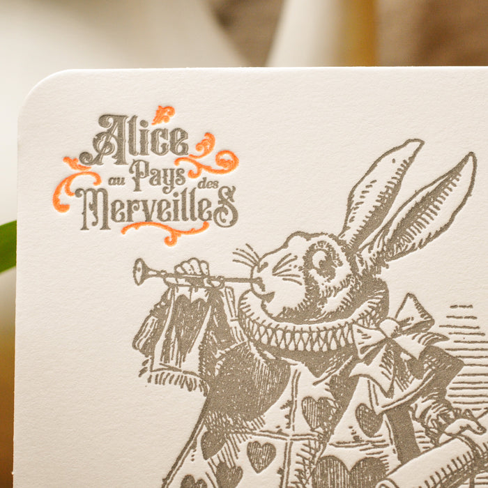 Letterpress Card Rabbit with a Trumpet - Alice in Wonderland