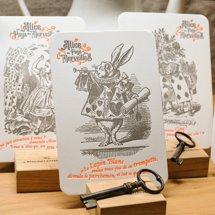 Letterpress Card Rabbit with a Trumpet - Alice in Wonderland