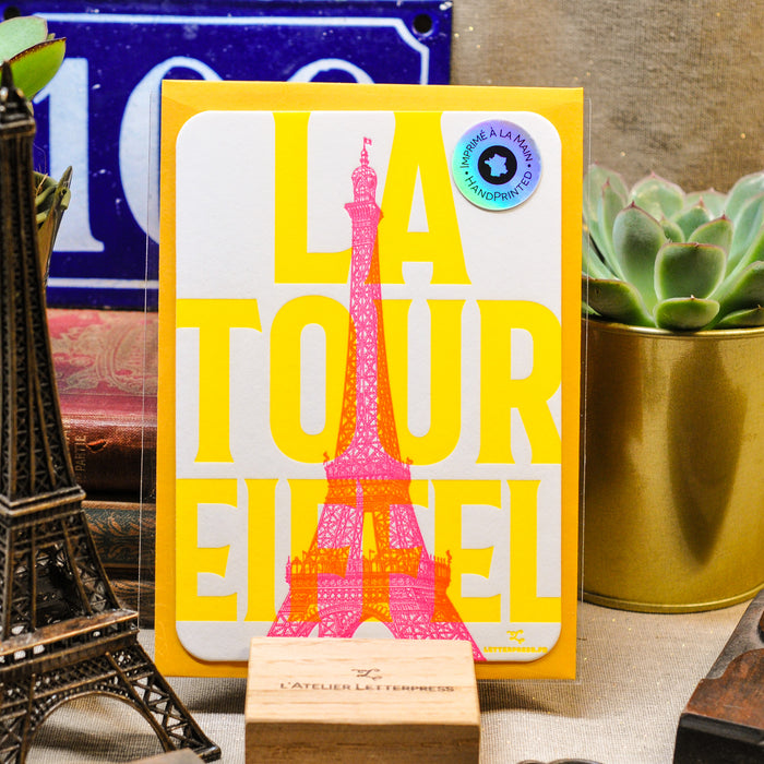 Carte Letterpress fluo Tour Eiffel (avec enveloppe)