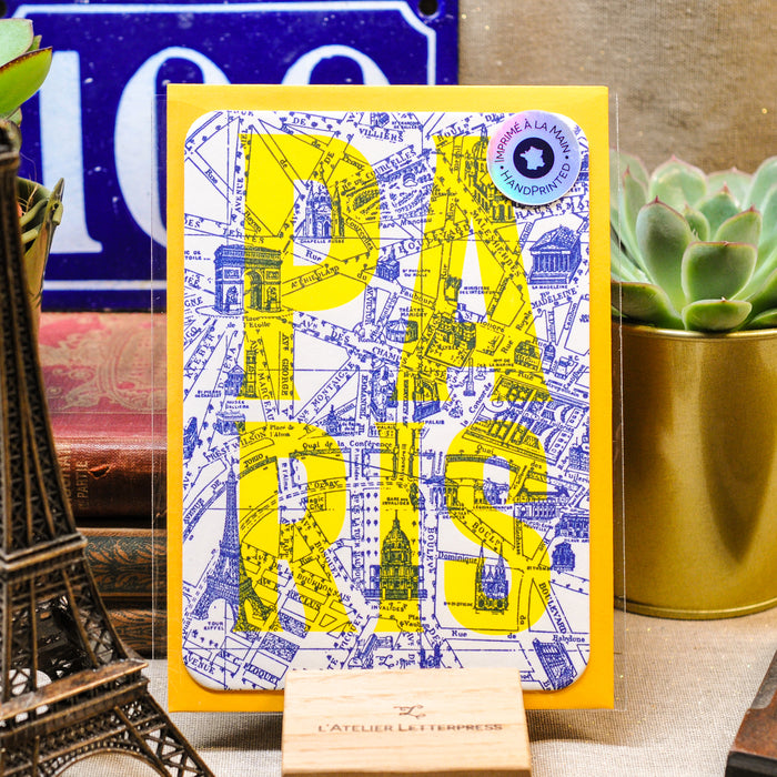 Letterpress Card Map of Paris