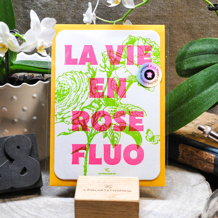 Letterpress Card Life in Neon Pink (with envelope)