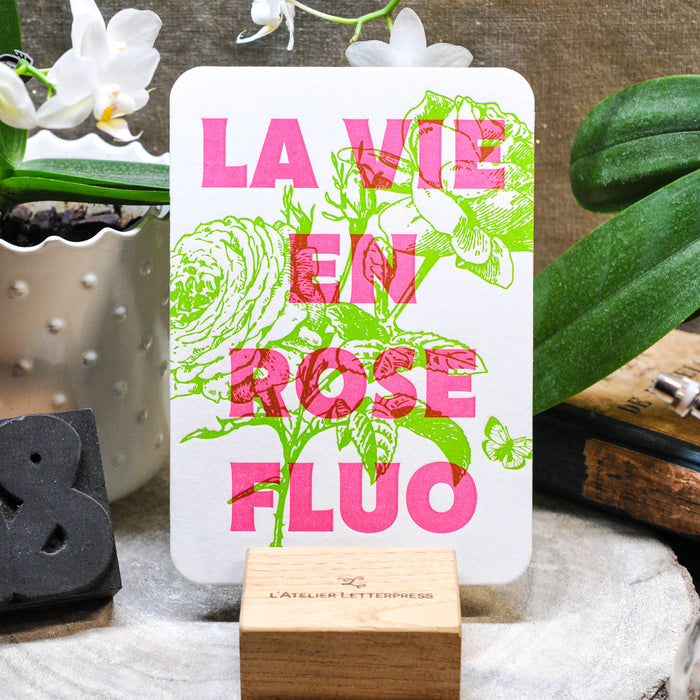 Letterpress Card Life in Neon Pink (with envelope)