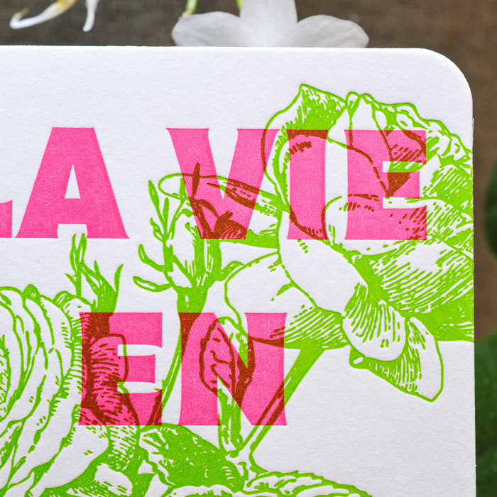 Letterpress Card Life in Neon Pink (with envelope)