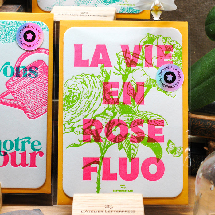 Letterpress Card Life in Neon Pink (with envelope)