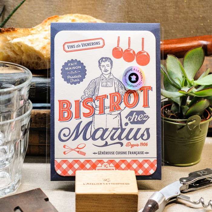 Carte Letterpress Bistrot chez Marius (avec enveloppe)