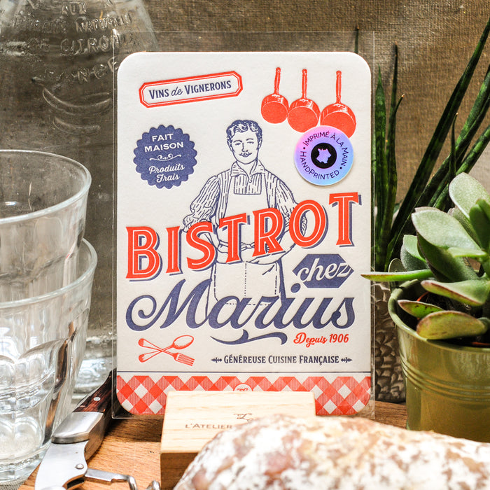 Carte Letterpress Bistrot chez Marius