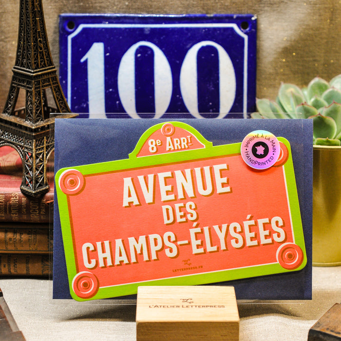 Carte Letterpress Plaque Avenue des Champs-Élysées