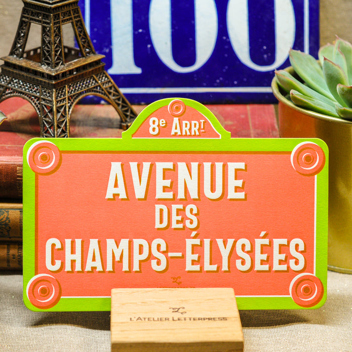 Carte Letterpress Plaque Avenue des Champs-Élysées