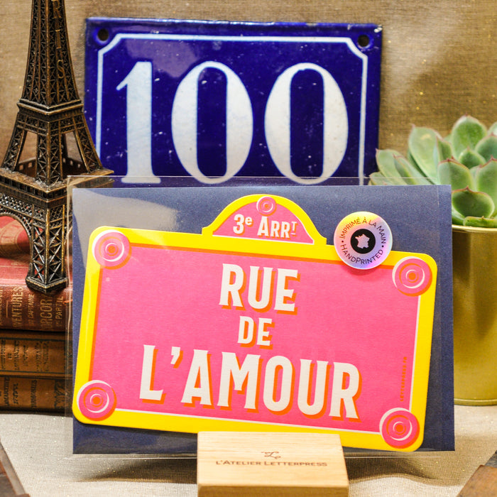 Carte Letterpress Plaque de Rue de l'Amour