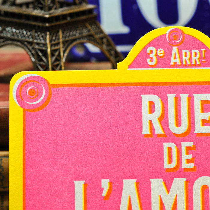 Carte Letterpress Plaque de Rue de l'Amour