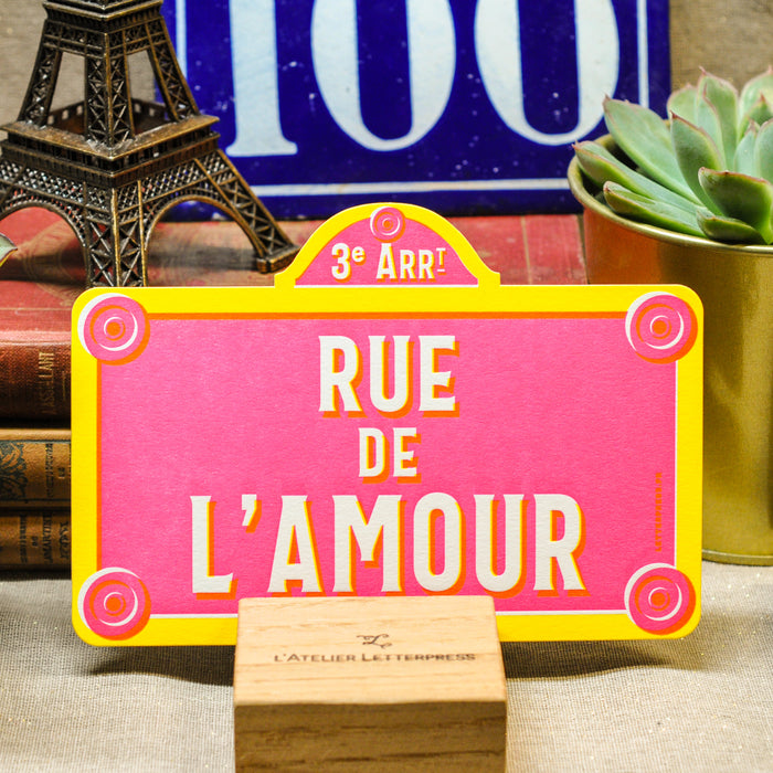 Carte Letterpress Plaque de Rue de l'Amour