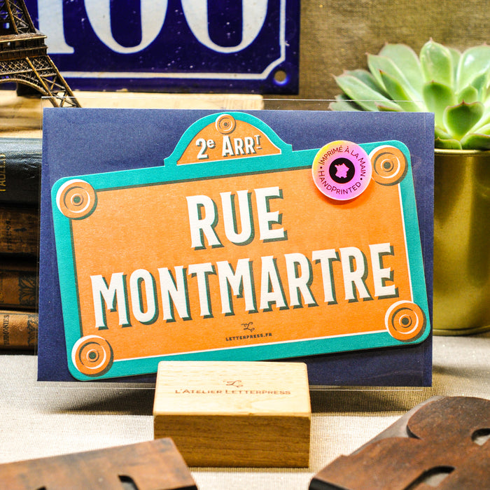 Carte Letterpress Plaque de Rue Montmartre (avec enveloppe)