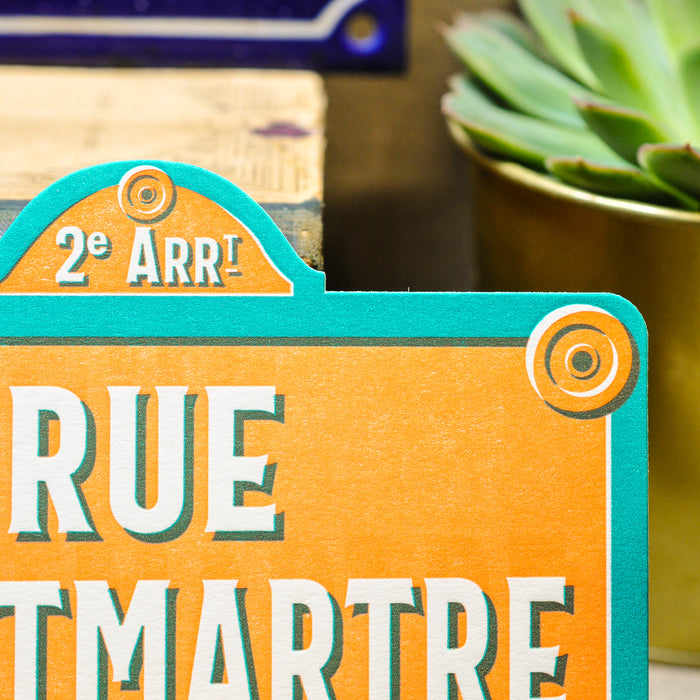 Carte Letterpress Plaque de Rue Montmartre (avec enveloppe)