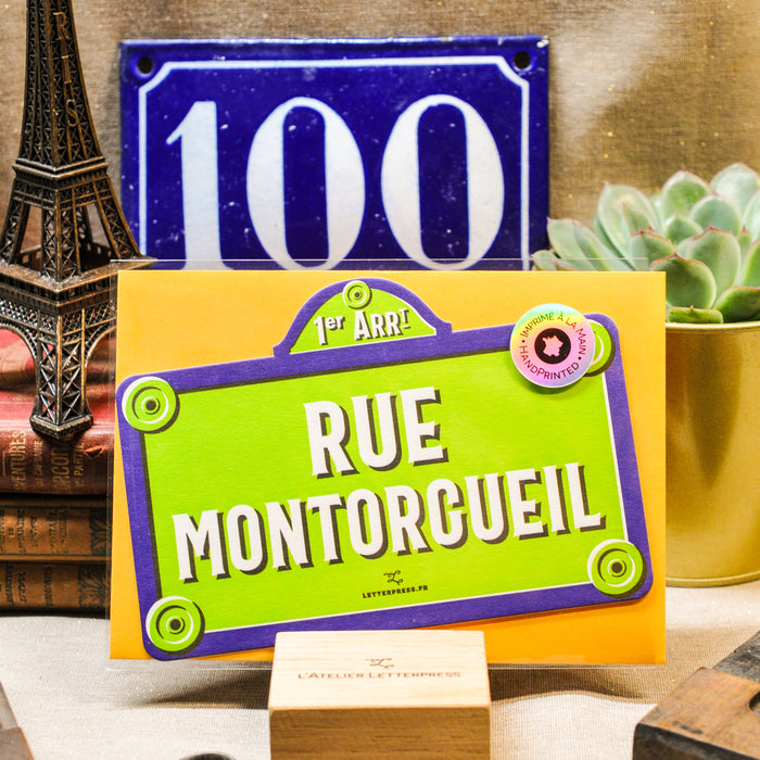Carte Letterpress Plaque de Rue Montorgueil