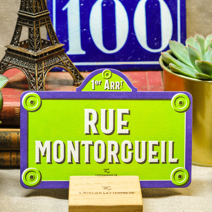 Carte Letterpress Plaque de Rue Montorgueil