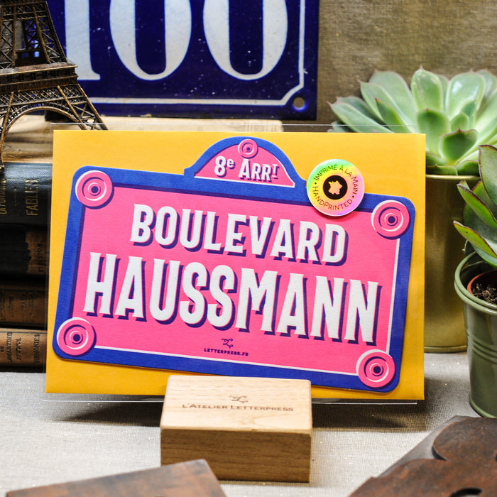 Carte Letterpress Plaque de Boulevard Haussmann (avec enveloppe)