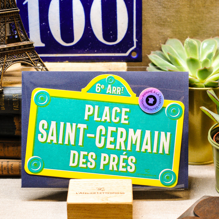 Carte Letterpress Plaque de Place Saint Germain des Prés (avec enveloppe)