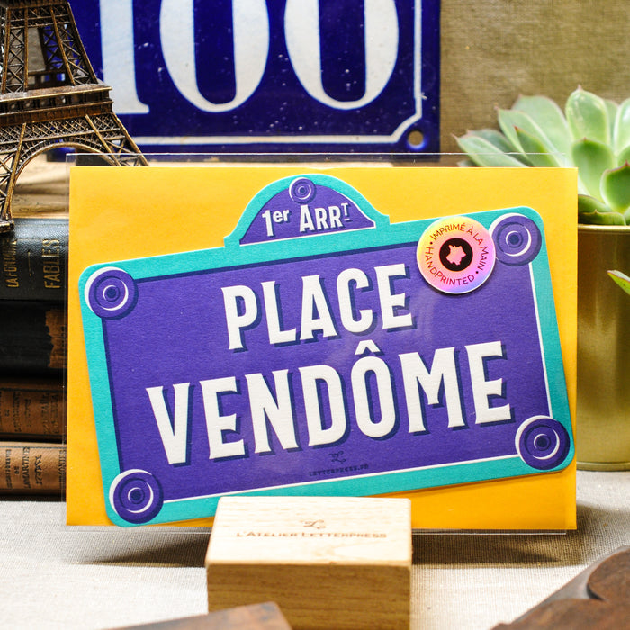 Carte Letterpress Plaque de Place Vendôme (avec enveloppe)