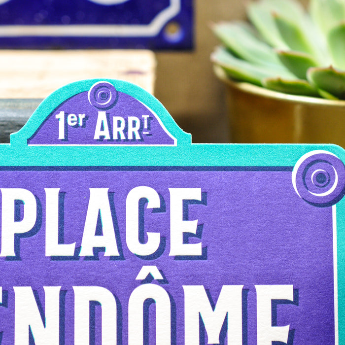 Carte Letterpress Plaque de Place Vendôme (avec enveloppe)