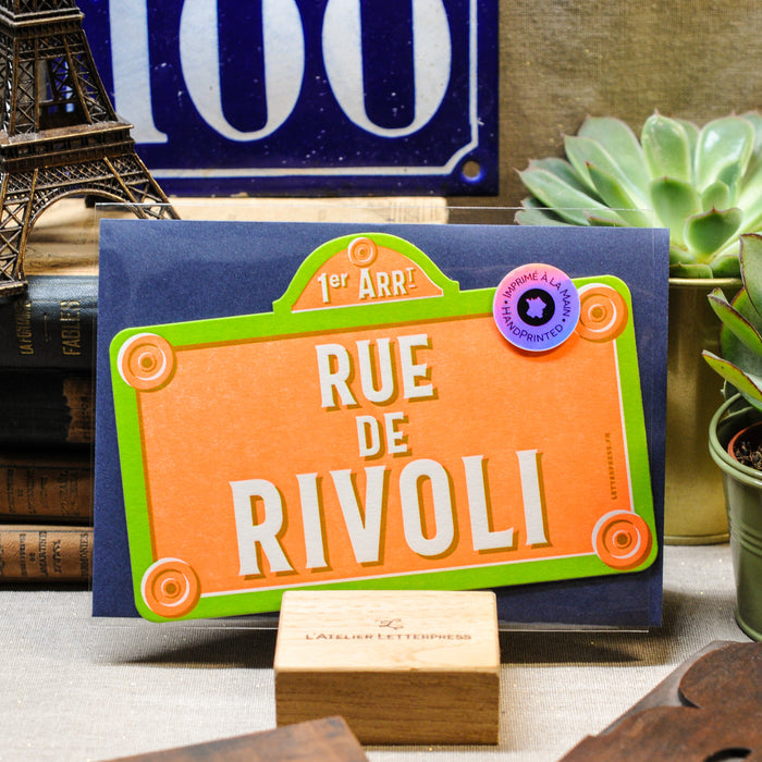 Carte Letterpress Plaque de Rue de Rivoli (avec enveloppe)