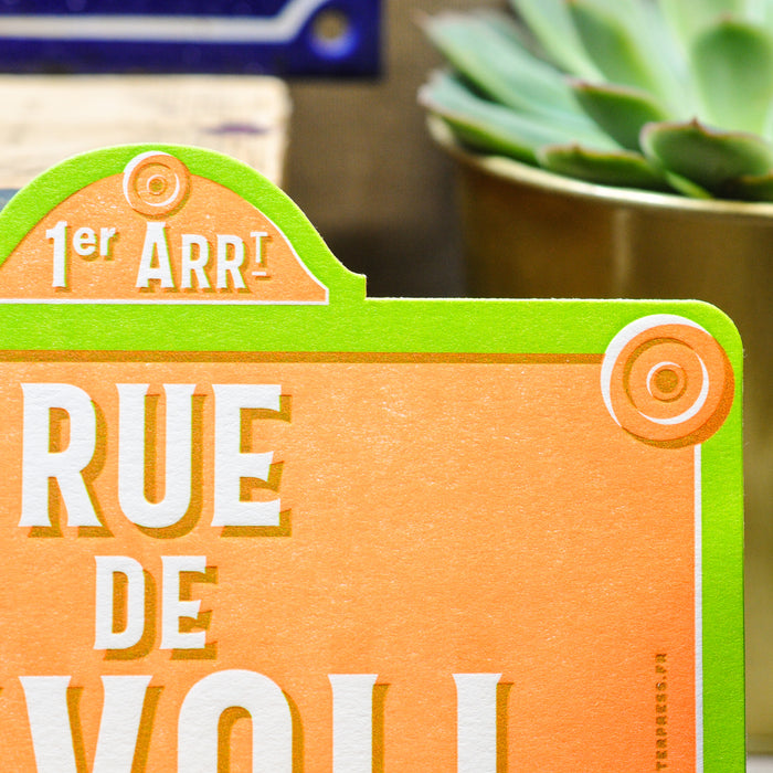 Carte Letterpress Plaque de Rue de Rivoli (avec enveloppe)