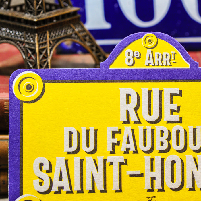 Carte Letterpress Plaque de Rue du Faubourg Saint Honoré
