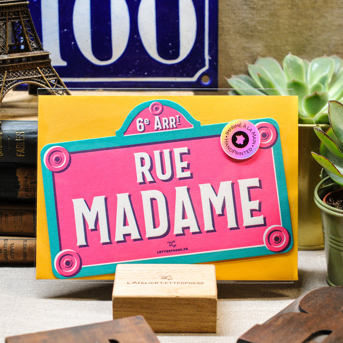 Carte Letterpress Plaque de Rue Madame (avec enveloppe)