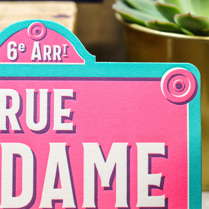 Carte Letterpress Plaque de Rue Madame (avec enveloppe)