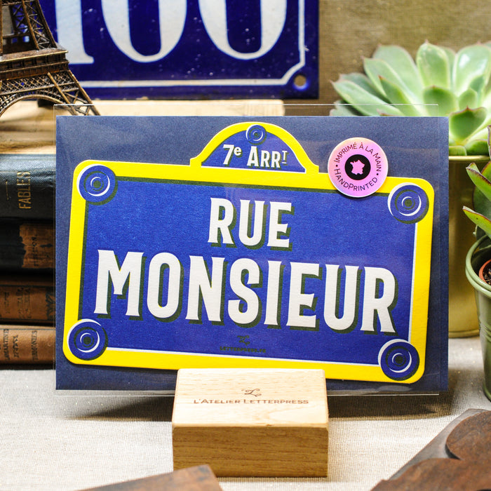Carte Letterpress Plaque de Rue Monsieur (avec enveloppe)