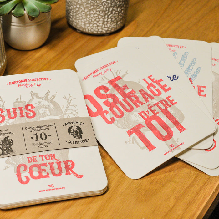 Collection de 10 Cartes Letterpress Anatomie Subjective