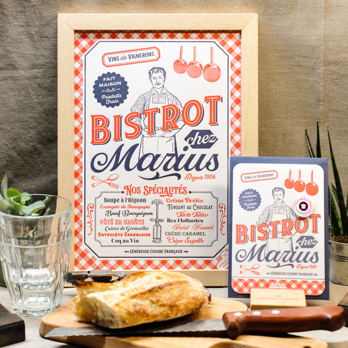 Carte Letterpress Bistrot chez Marius (avec enveloppe)