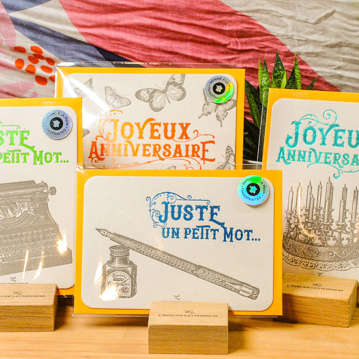 Carte Letterpress Joyeux Anniversaire Trompette, rouge (avec enveloppe)