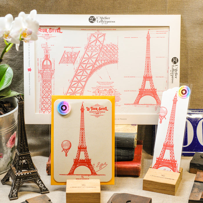 Marque-page Letterpress Tour Eiffel rouge