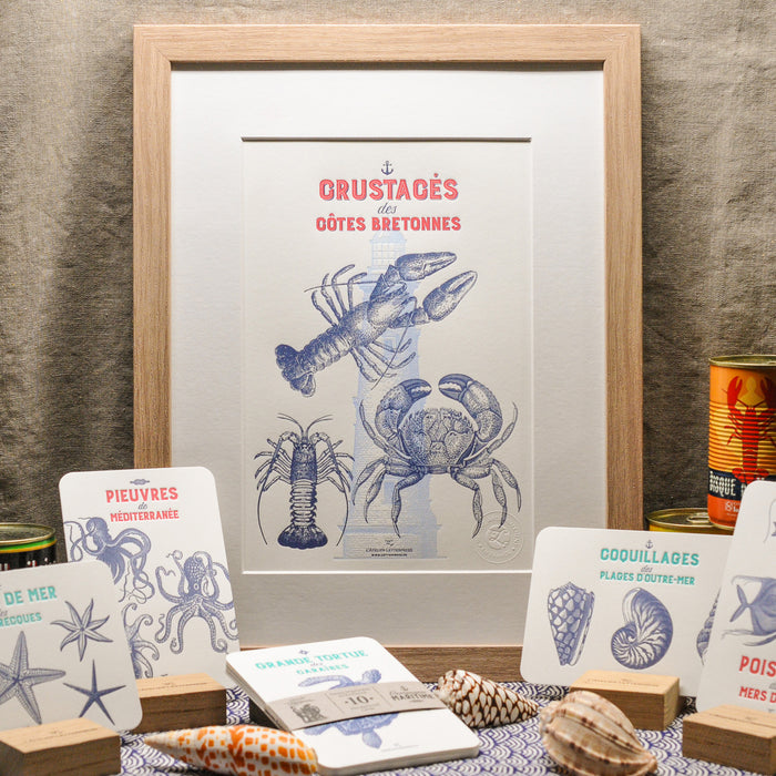 Letterpress Art Print Mediterranean Octopuses