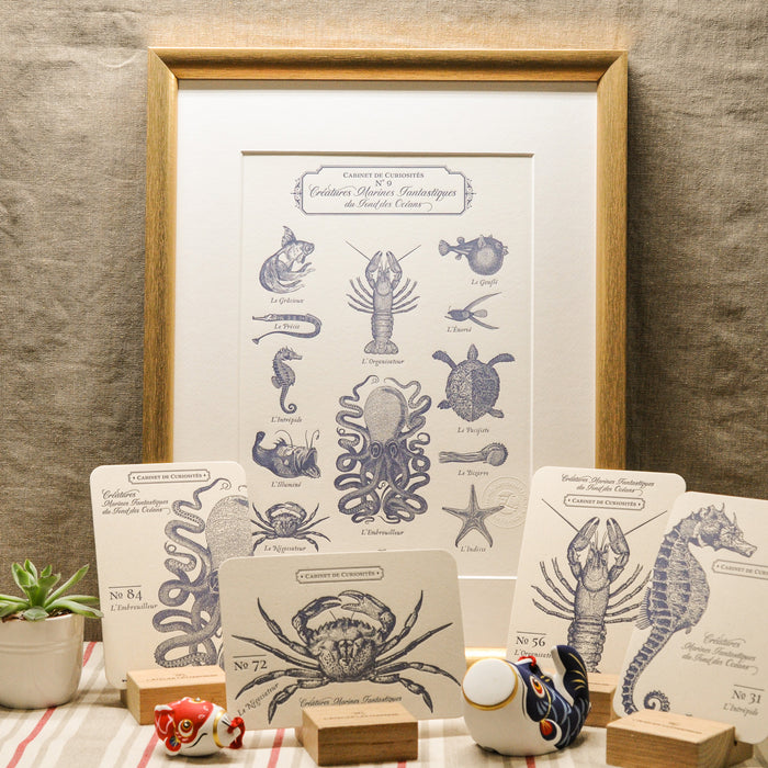 Letterpress Art print Fantastic Marine Creatures