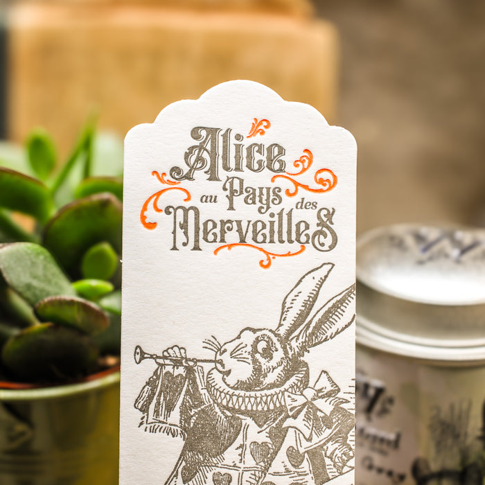 Letterpress Bookmark Rabbit with a Trumpet - Alice in Wonderland