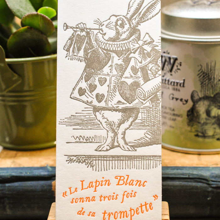 Letterpress Bookmark Rabbit with a Trumpet - Alice in Wonderland