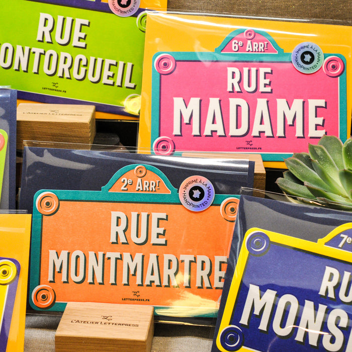 Carte Letterpress Plaque de Rue Montmartre (avec enveloppe)