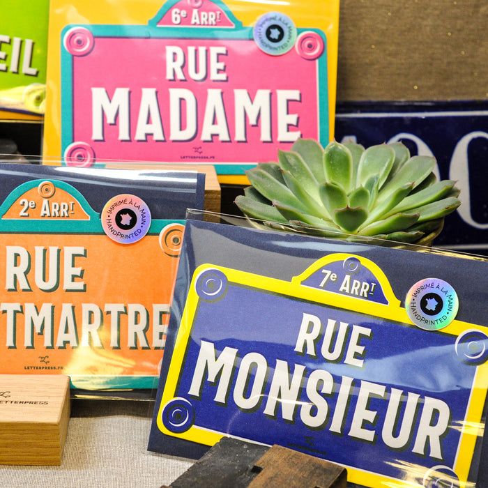 Carte Letterpress Plaque de Rue Madame (avec enveloppe)