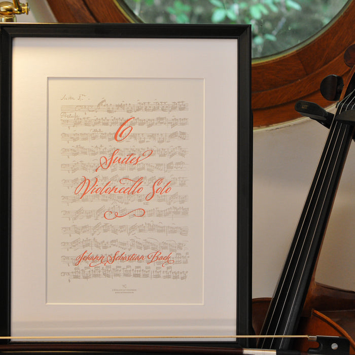 Affiche Letterpress Suites pour Violoncelle de Bach