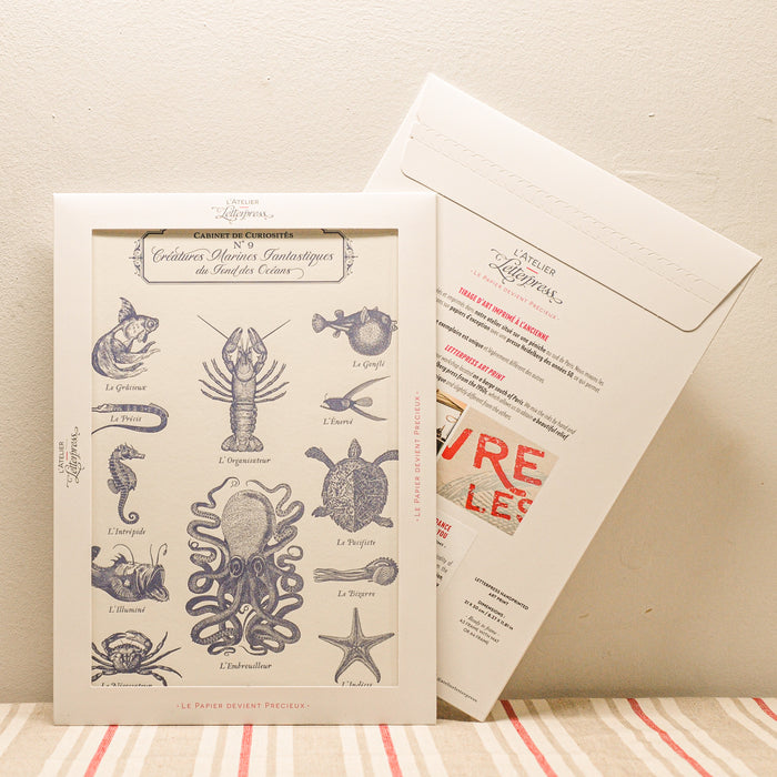 Letterpress Art print Fantastic Marine Creatures